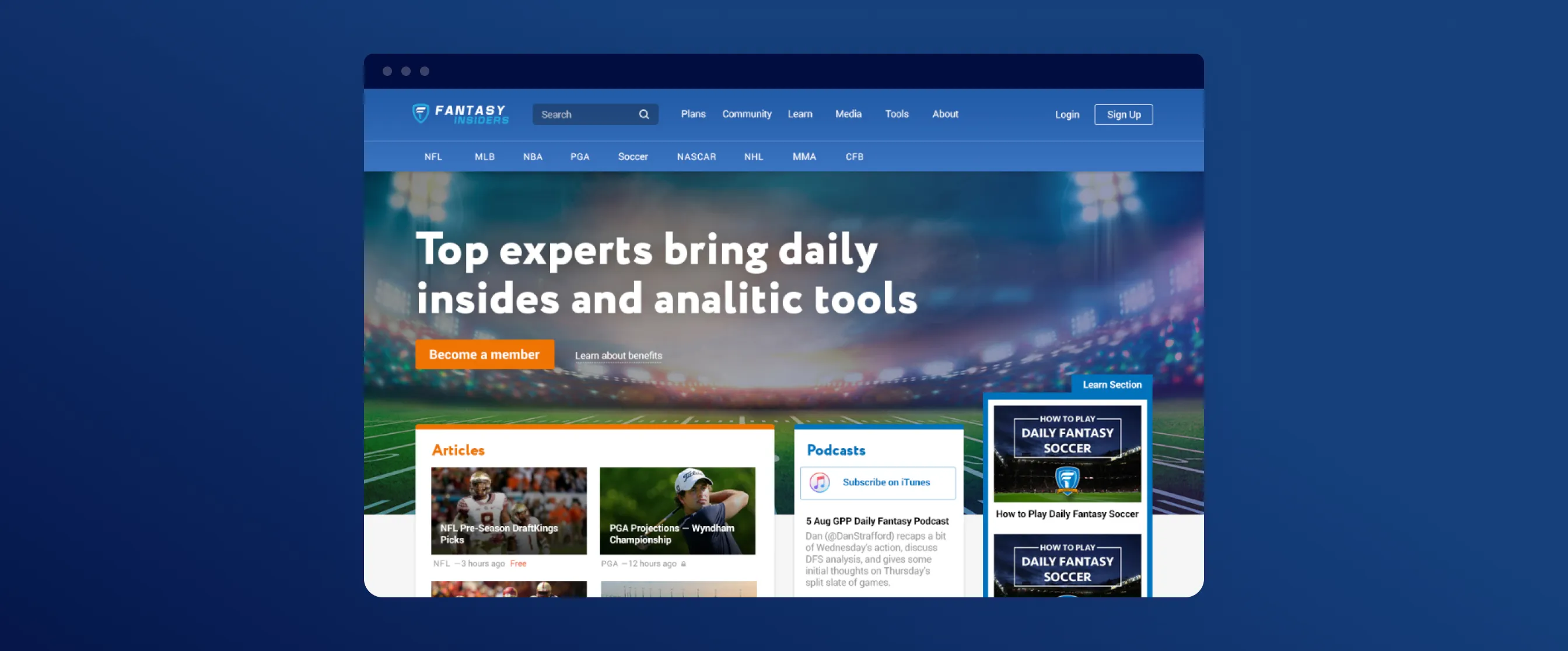 FantasyInsiders redesigned fantasy sports research homepage