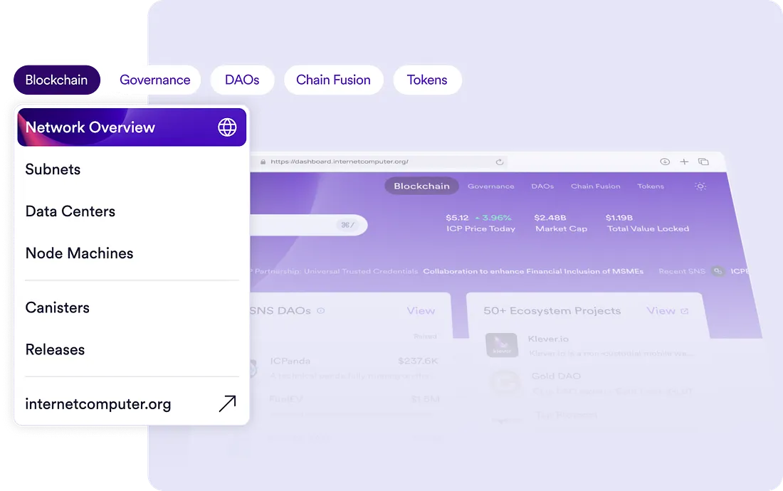 Updated Internet Computer Dashboard navigation and information architecture