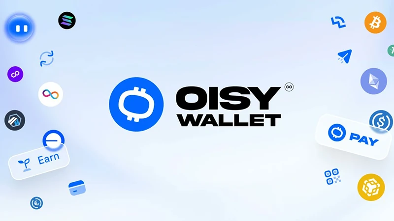 OISY Wallet identity surrounded by supported networks and product actions