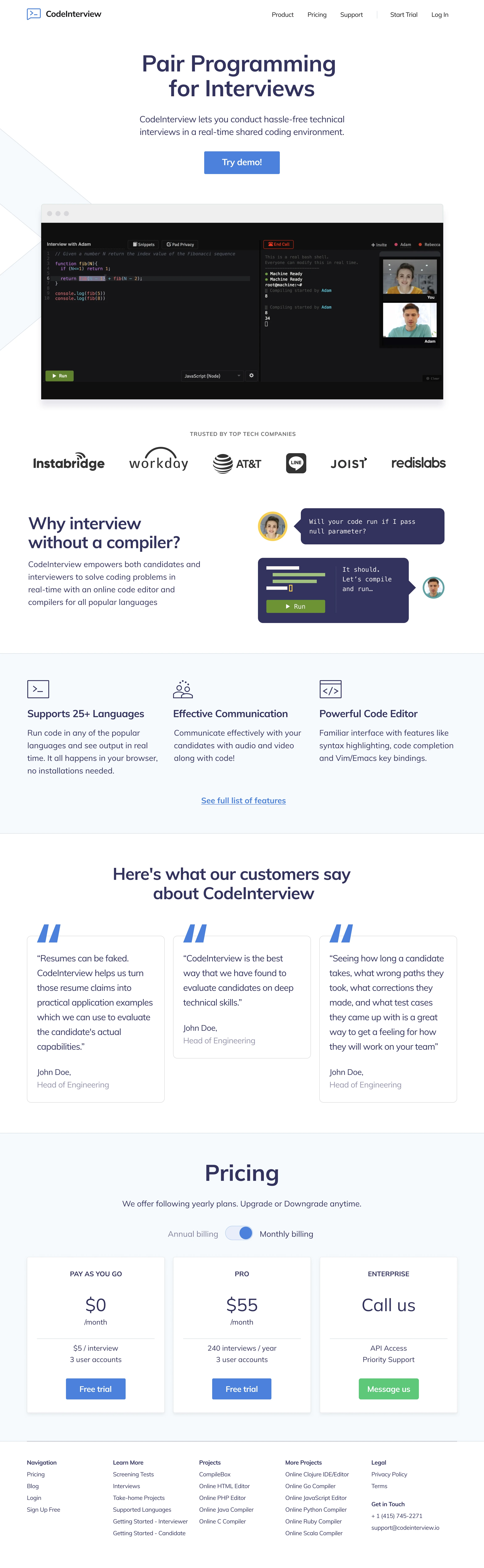CodeInterview homepage redesign with lighter product communication