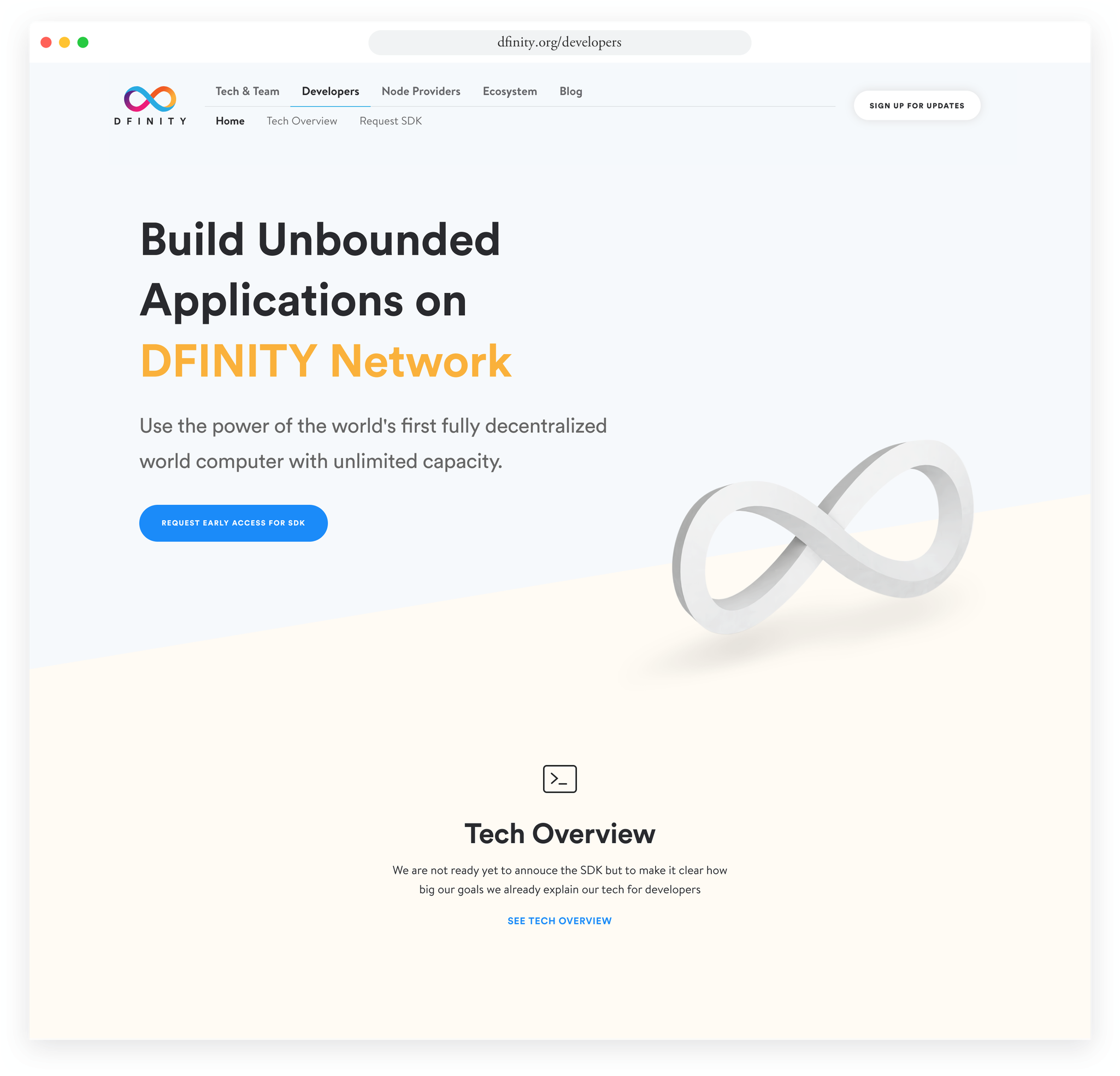 DFINITY developers page showing technical documentation and developer resources