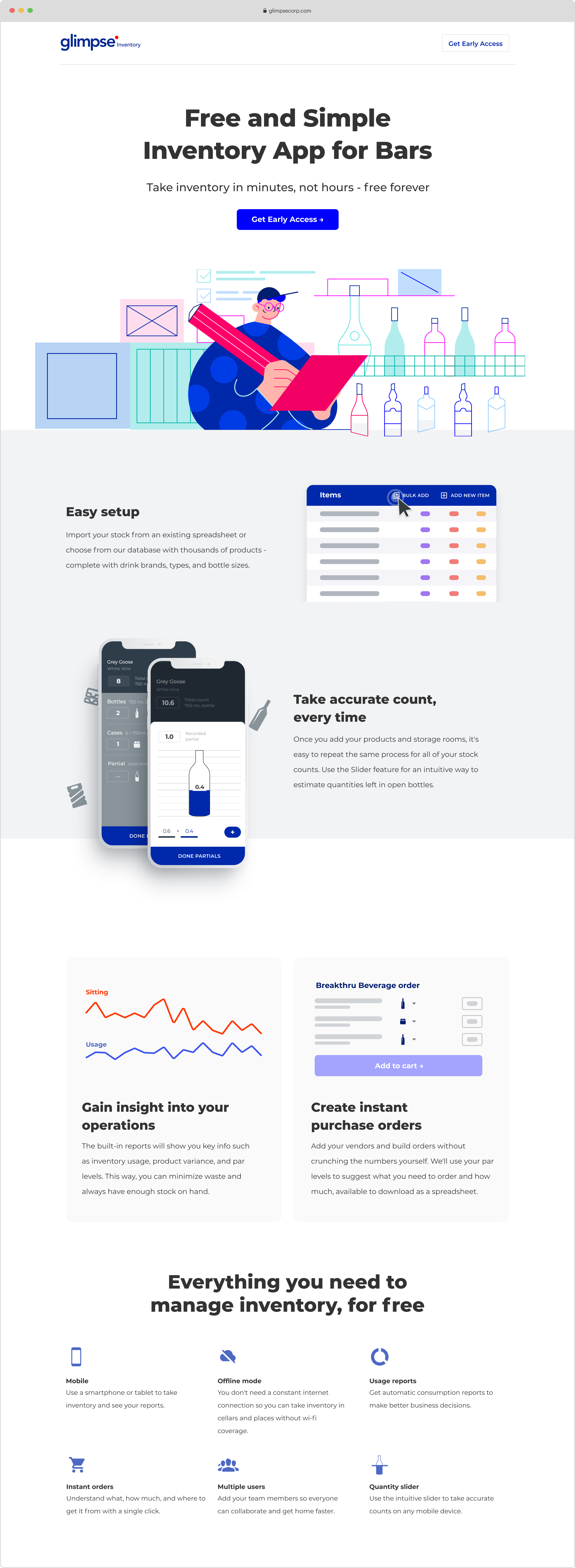 Glimpse inventory product page for hospitality stock and operations workflows