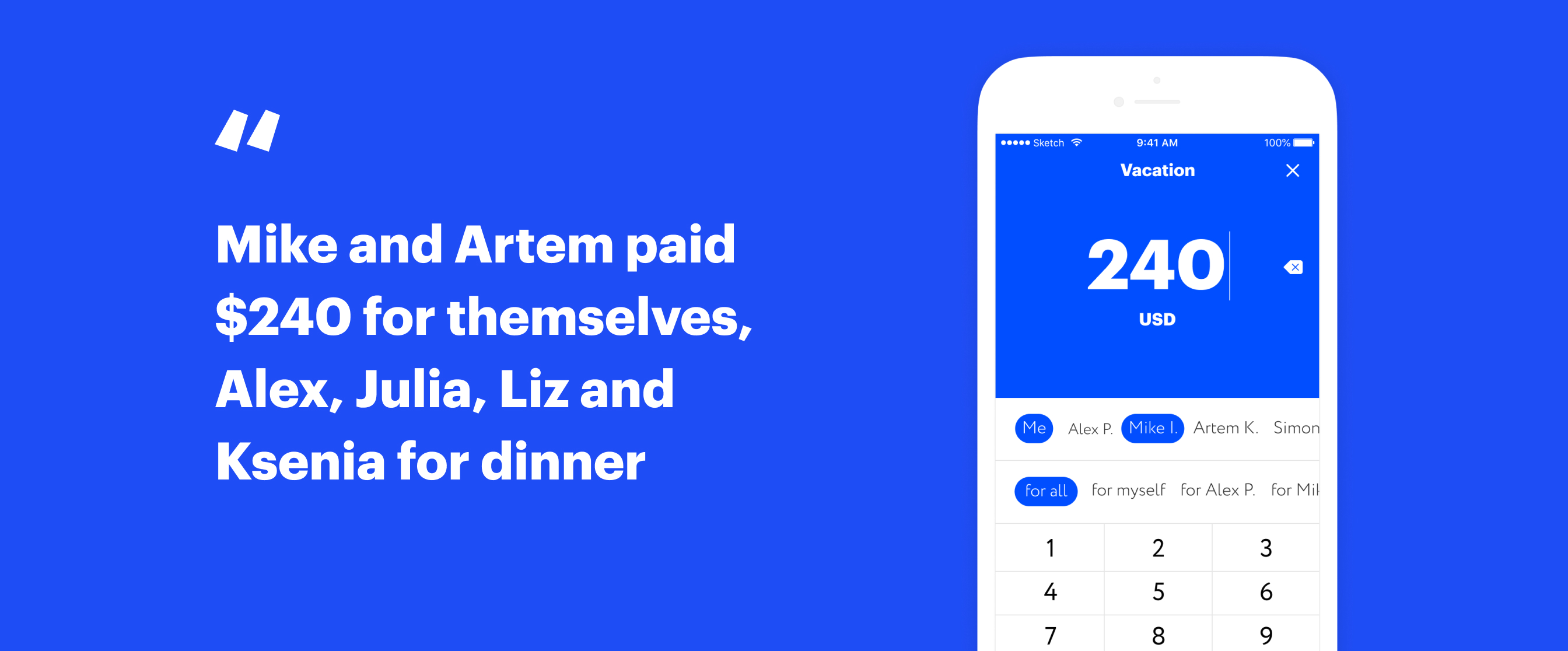 MoneyTears mobile app concept for splitting shared expenses with friends